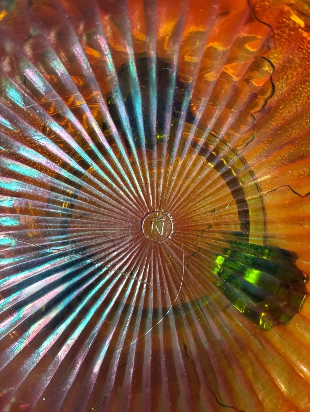 Northwood Antique Wild Rose Green Carnival Glass Open Edge Bowl
